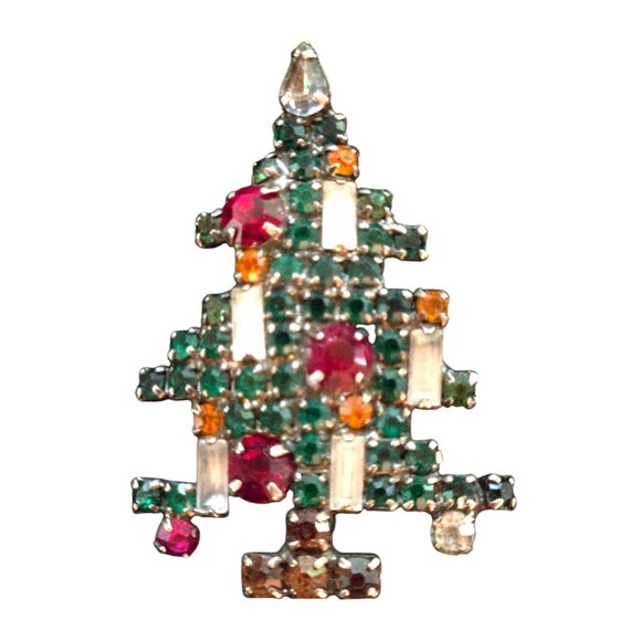 Eisenberg Ice Christmas Tree Rhinestone Brooch Vintage Holiday Signed - Picture 3 of 5